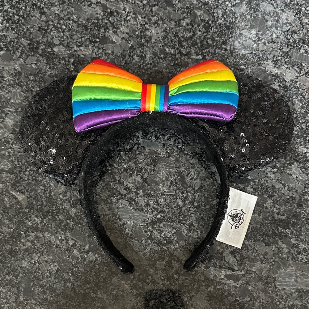 Disney Minnie Mouse Pride Rainbow Bow Sequin Ears Headband